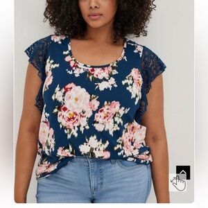 Torrid 2 Super Soft Scoop Neck Lace Flutter Sleeve Top